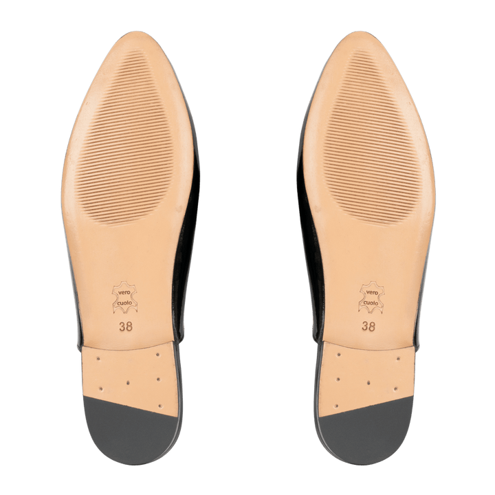 Malachite : Mules Femme - Cuir Noir - Bleather Maroc