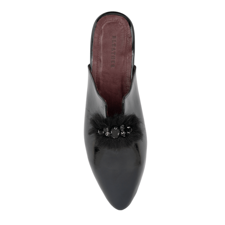 Malachite : Mules Femme - Cuir Noir - Bleather Maroc