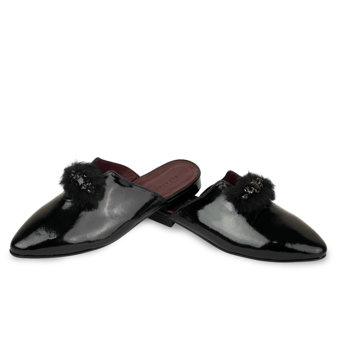 Malachite : Mules Femme - Cuir Noir - Bleather Maroc