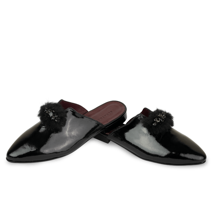 Malachite : Mules Femme - Cuir Noir - Bleather Maroc