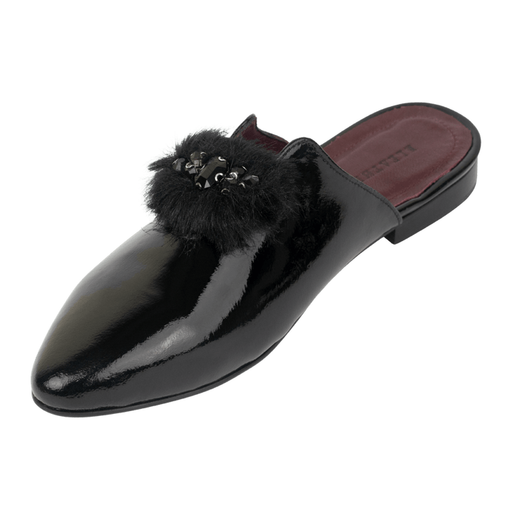 Malachite : Mules Femme - Cuir Noir - Bleather Maroc