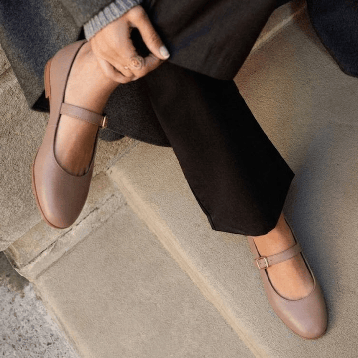 Marion : Ballerines Femme - Cuir Beige - Bleather Maroc