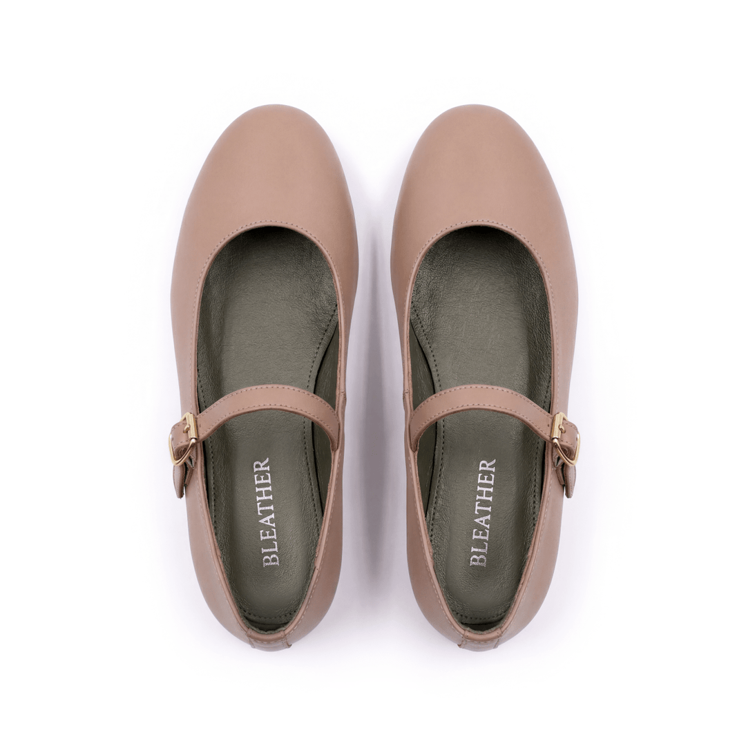 Marion : Ballerines Femme - Cuir Beige - Bleather Maroc