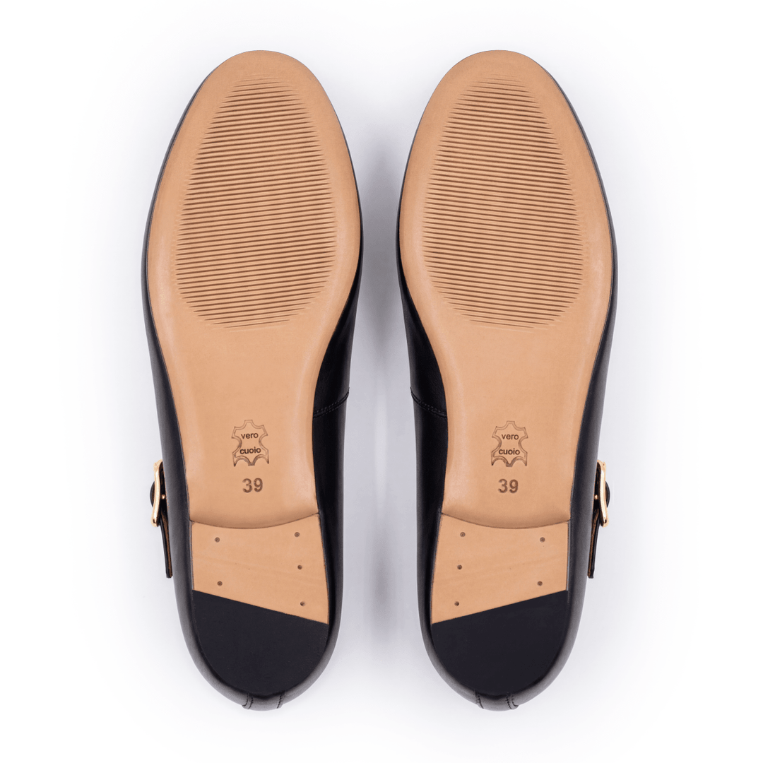 Marion : Ballerines Femme - Cuir Noir - Bleather Maroc