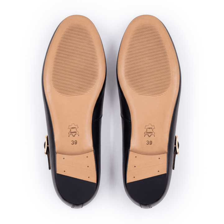 Marion : Ballerines Femme - Cuir Noir - Bleather Maroc
