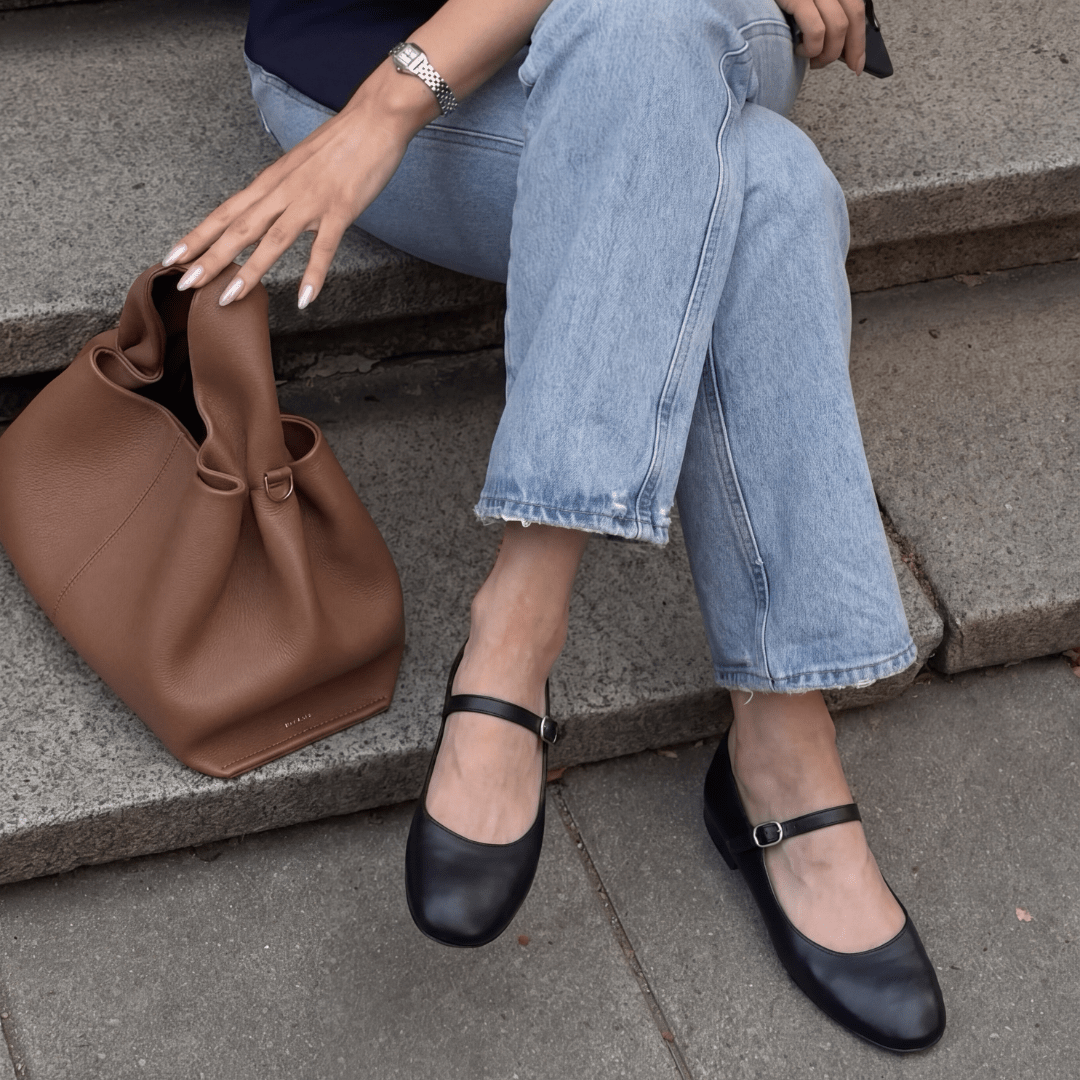 Marion : Ballerines Femme - Cuir Noir - Bleather Maroc