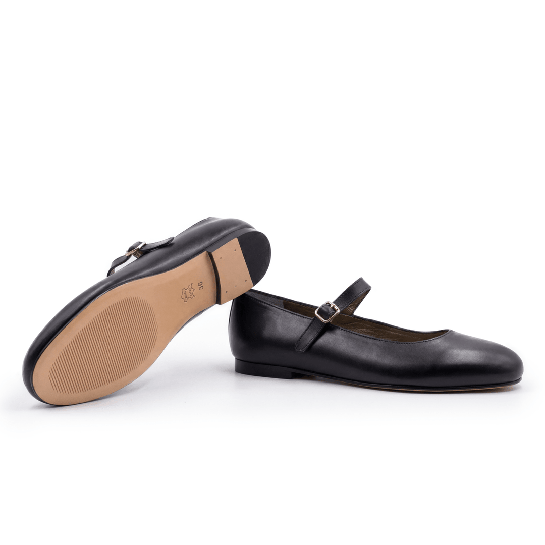 Marion : Ballerines Femme - Cuir Noir - Bleather Maroc