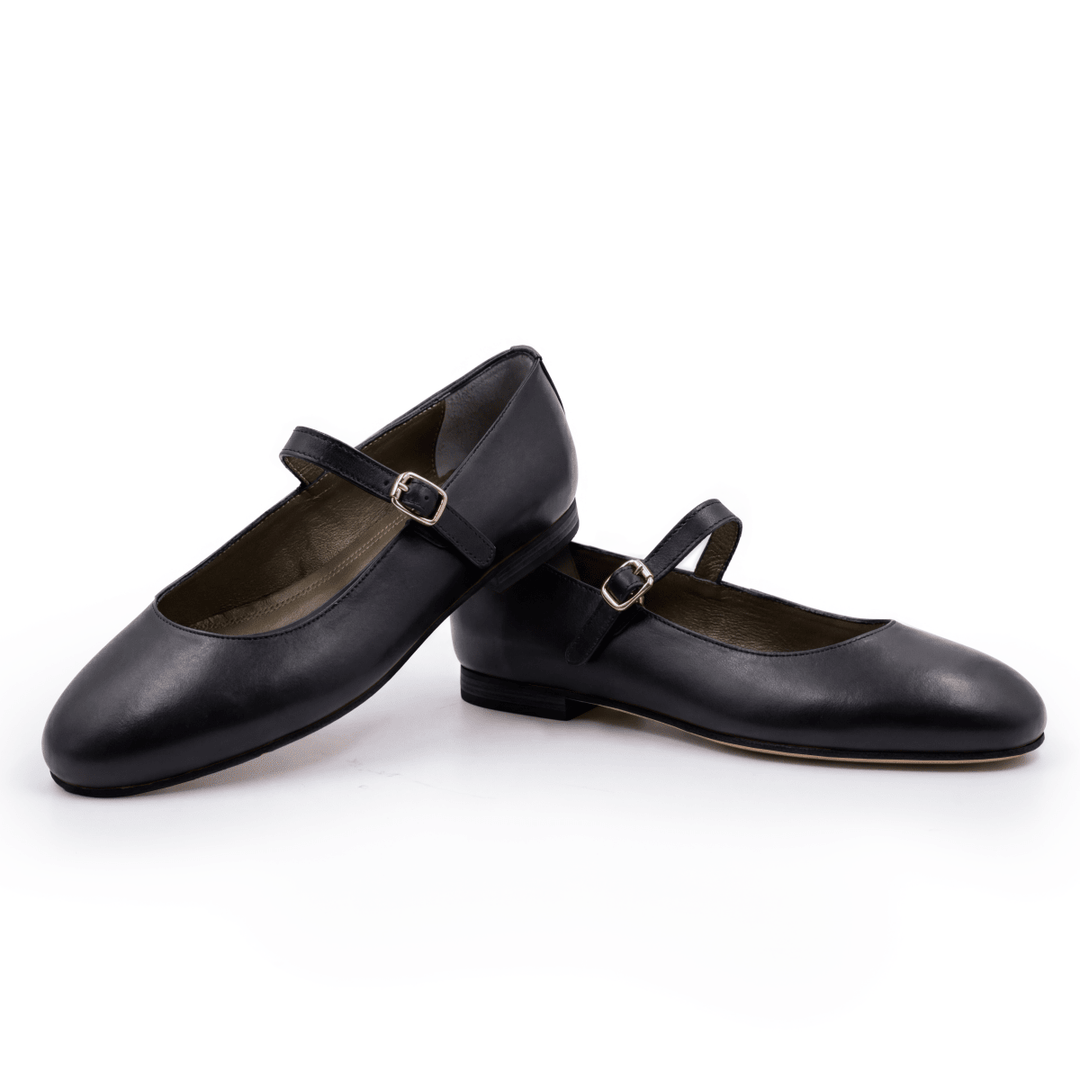 Marion : Ballerines Femme - Cuir Noir - Bleather Maroc