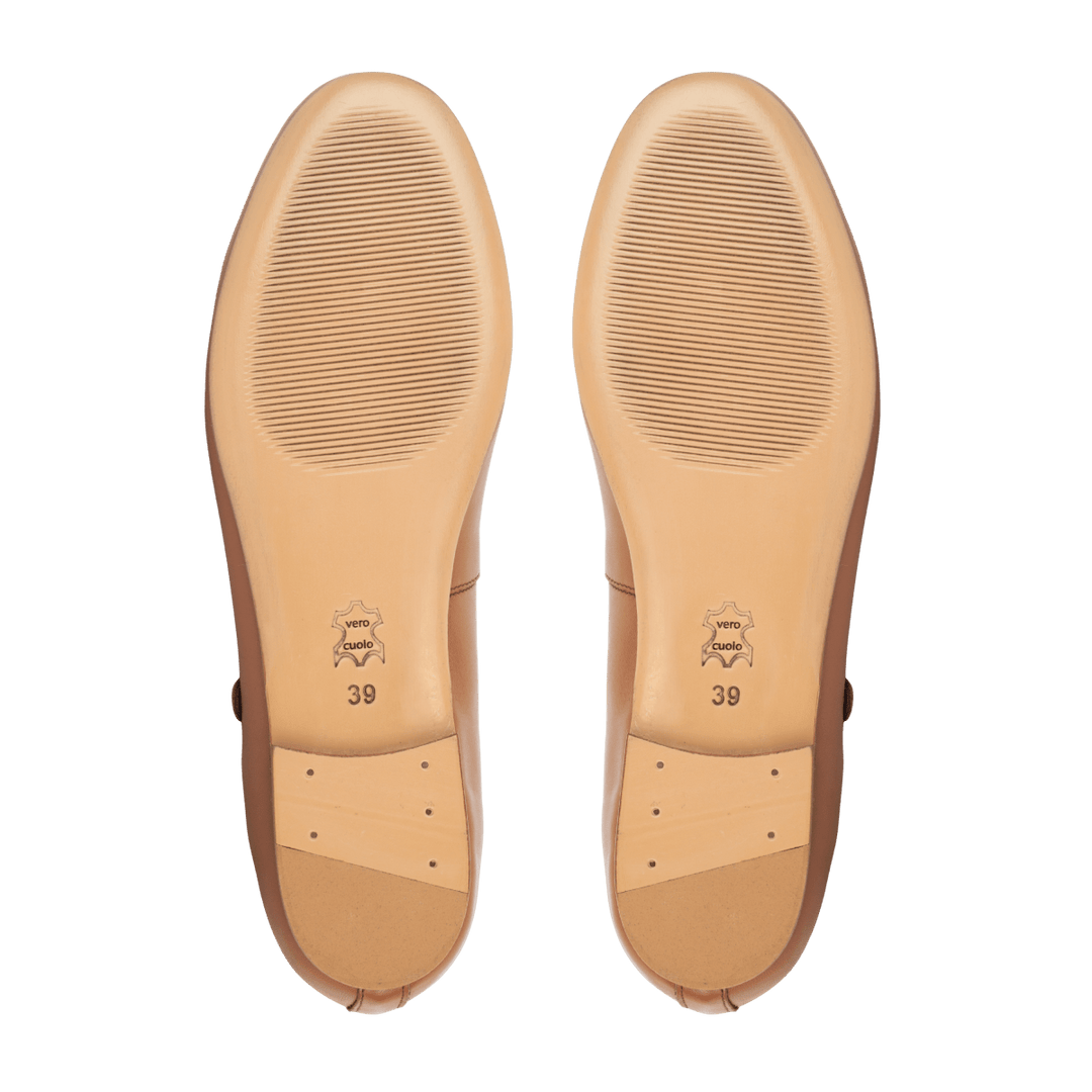 Marion : Ballerines Femme - Cuir Tabac - Bleather Maroc