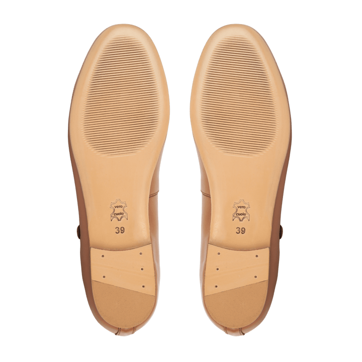Marion : Ballerines Femme - Cuir Tabac - Bleather Maroc