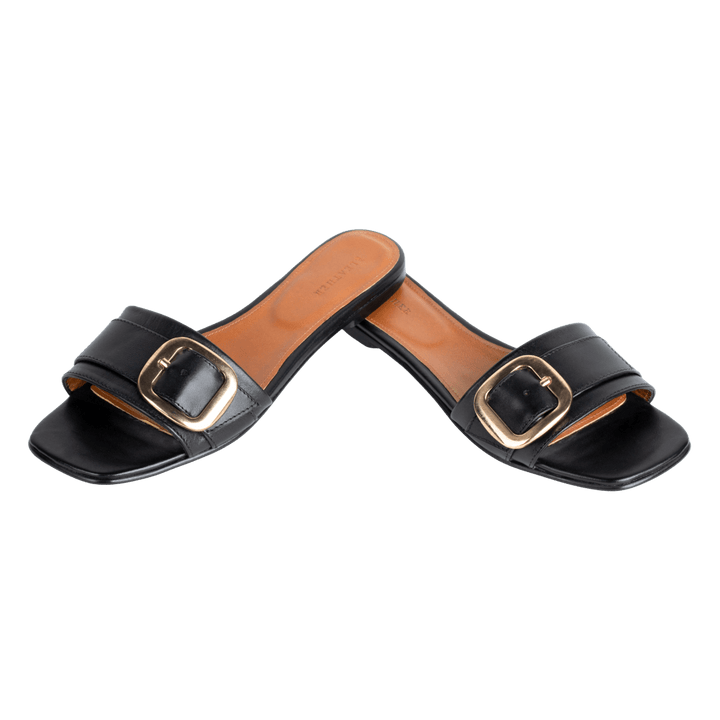Mathilde : Sandales Femme - Cuir Noir - Bleather Maroc