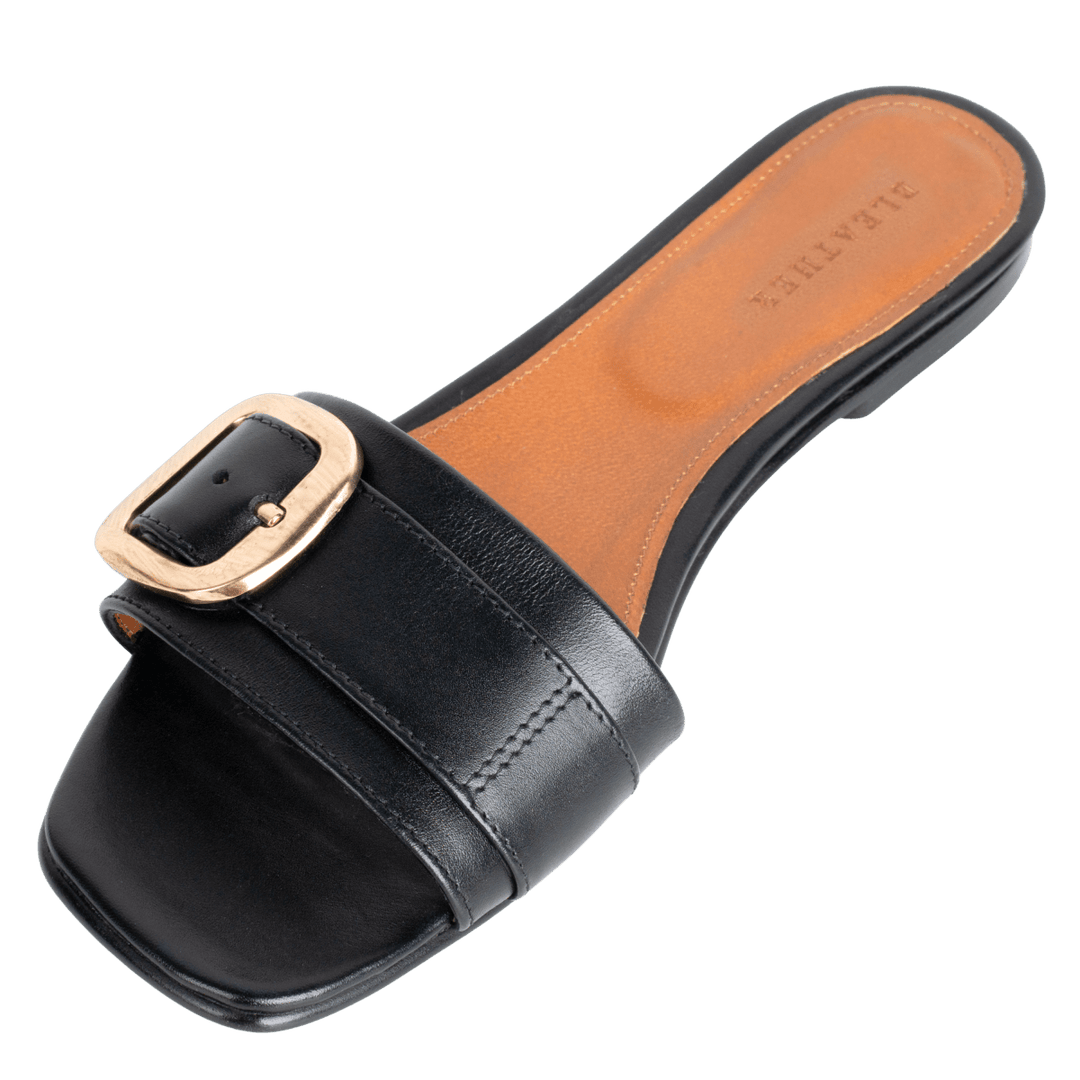 Mathilde : Sandales Femme - Cuir Noir - Bleather Maroc