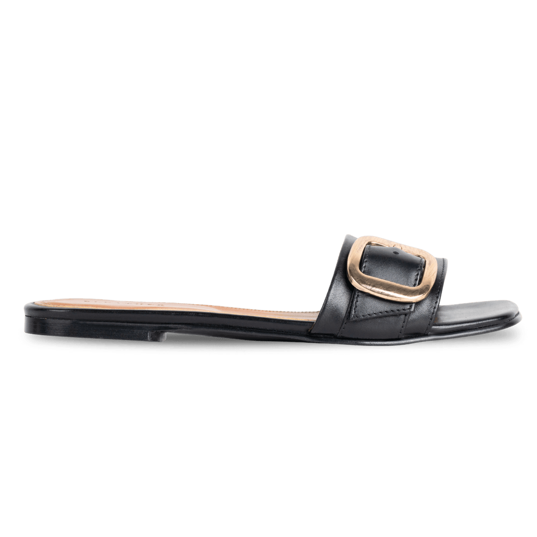 Mathilde : Sandales Femme - Cuir Noir - Bleather Maroc