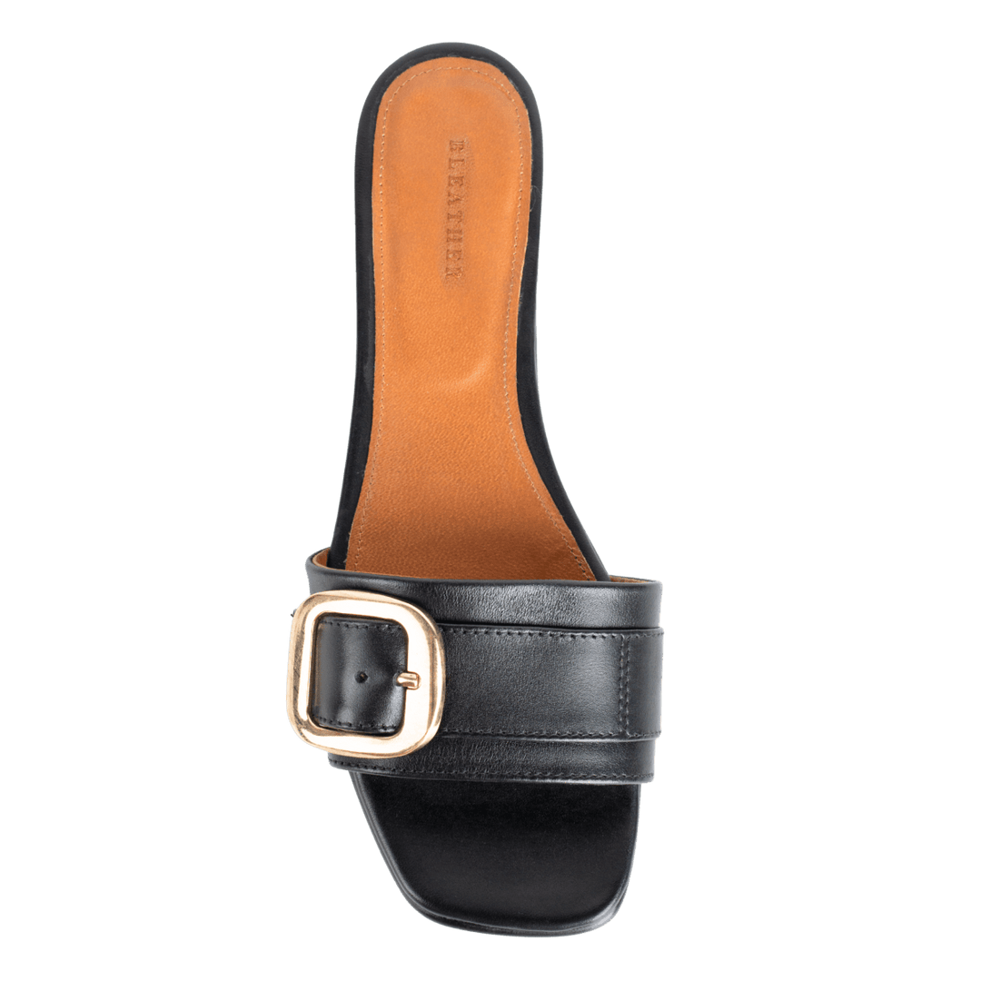 Mathilde : Sandales Femme - Cuir Noir - Bleather Maroc