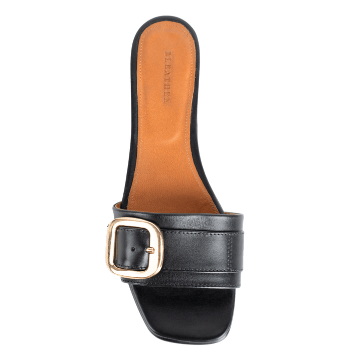 Mathilde : Sandales Femme - Cuir Noir - Bleather Maroc