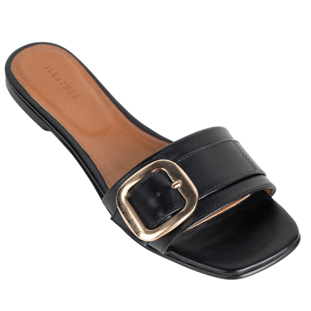 Mathilde : Sandales Femme - Cuir Noir - Bleather Maroc