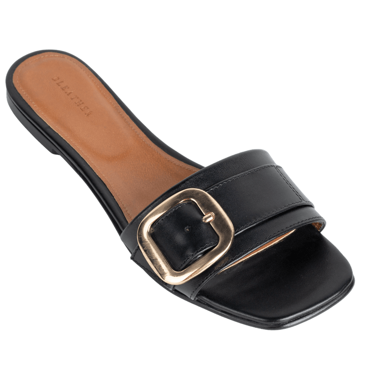 Mathilde : Sandales Femme - Cuir Noir - Bleather Maroc