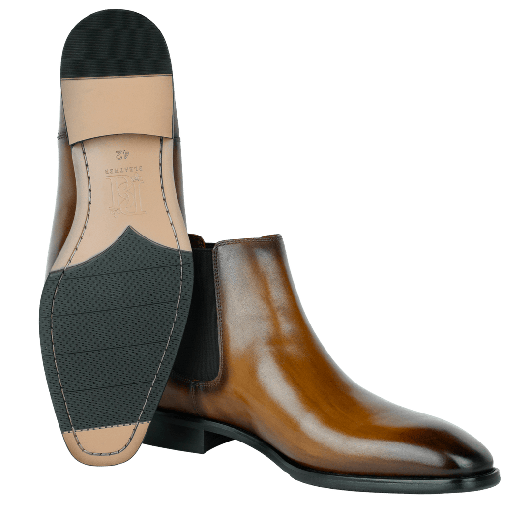 Mayfair : Chelsea Boots Homme - Cuir Cognac Patiné - Bleather Maroc