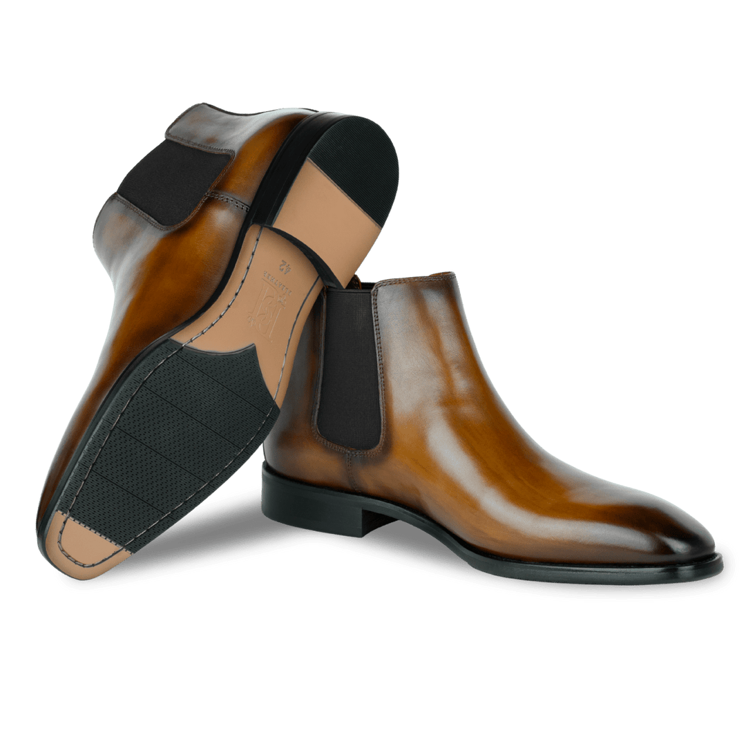 Mayfair : Chelsea Boots Homme - Cuir Cognac Patiné - Bleather Maroc