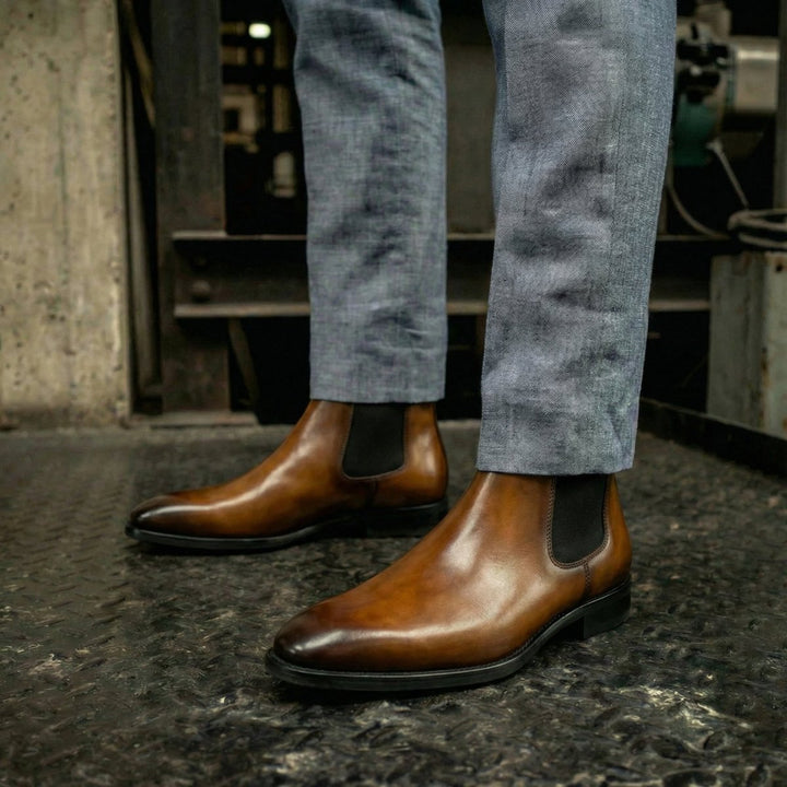 Mayfair : Chelsea Boots Homme - Cuir Cognac Patiné - Bleather Maroc