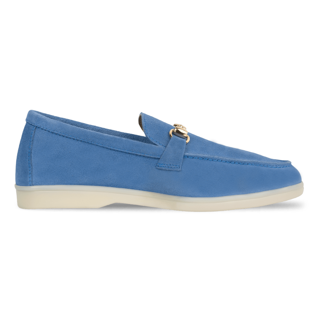 Mila: Mocassin Femme - Daim Bleu Azur - Bleather Maroc