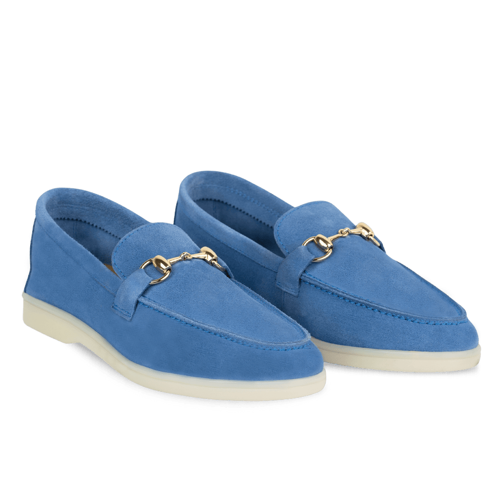 Mila: Mocassin Femme - Daim Bleu Azur - Bleather Maroc
