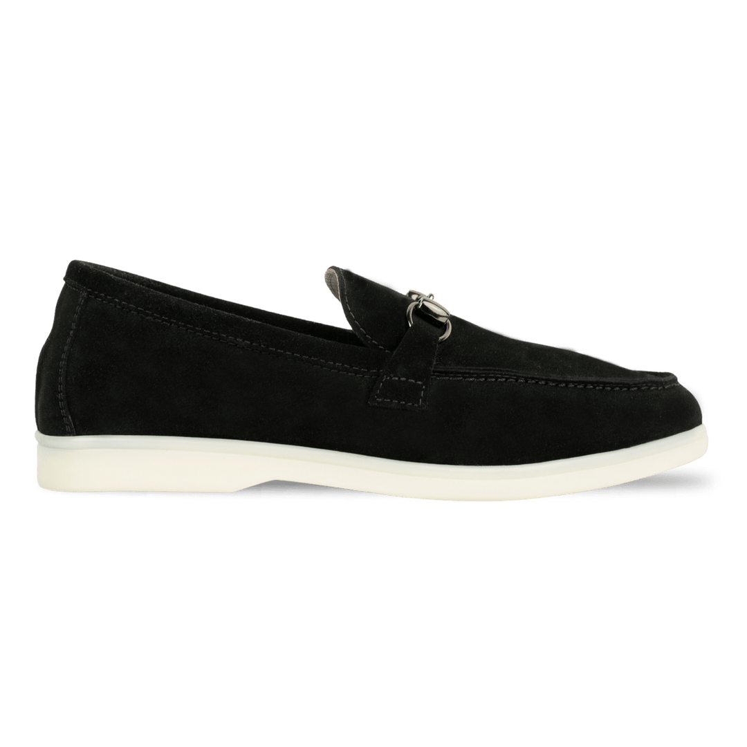 Mila: Mocassin Femme - Daim Noir - Bleather Maroc