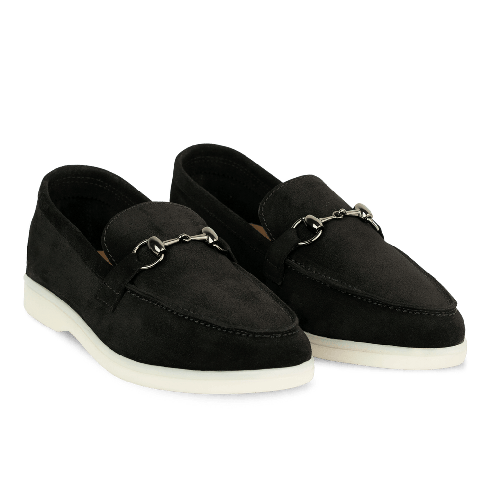 Mila: Mocassin Femme - Daim Noir - Bleather Maroc