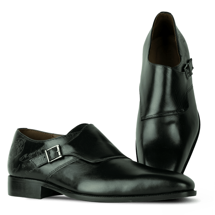 Neilston: Chaussures à boucles - Cuir Noir - Bleather Maroc