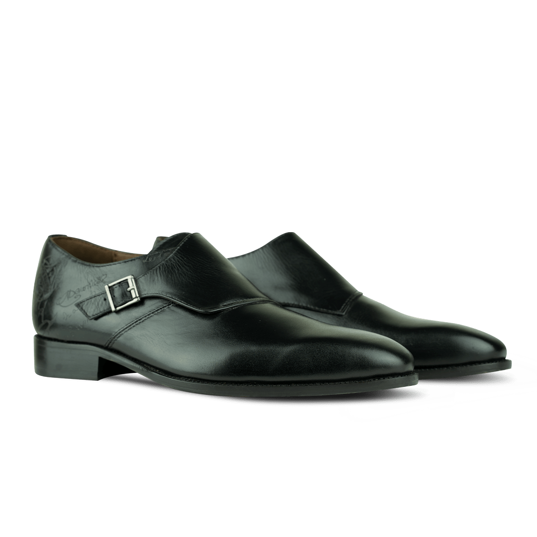 Neilston: Chaussures à boucles - Cuir Noir - Bleather Maroc