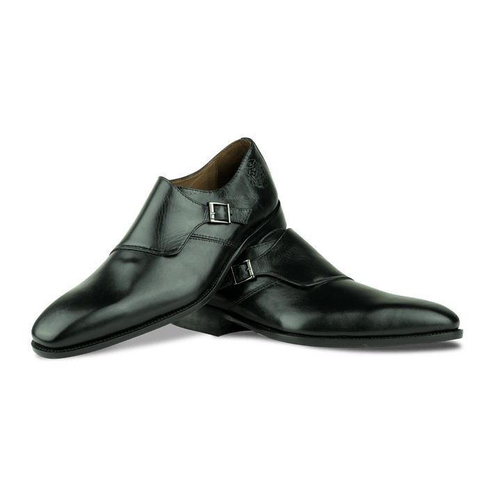 Neilston: Chaussures à boucles - Cuir Noir - Bleather Maroc