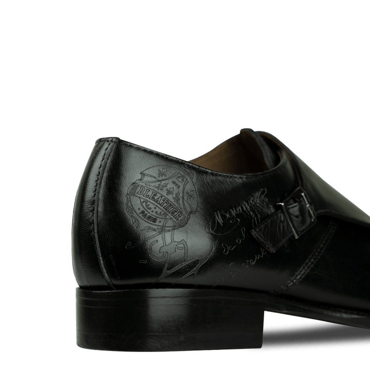 Neilston: Chaussures à boucles - Cuir Noir - Bleather Maroc