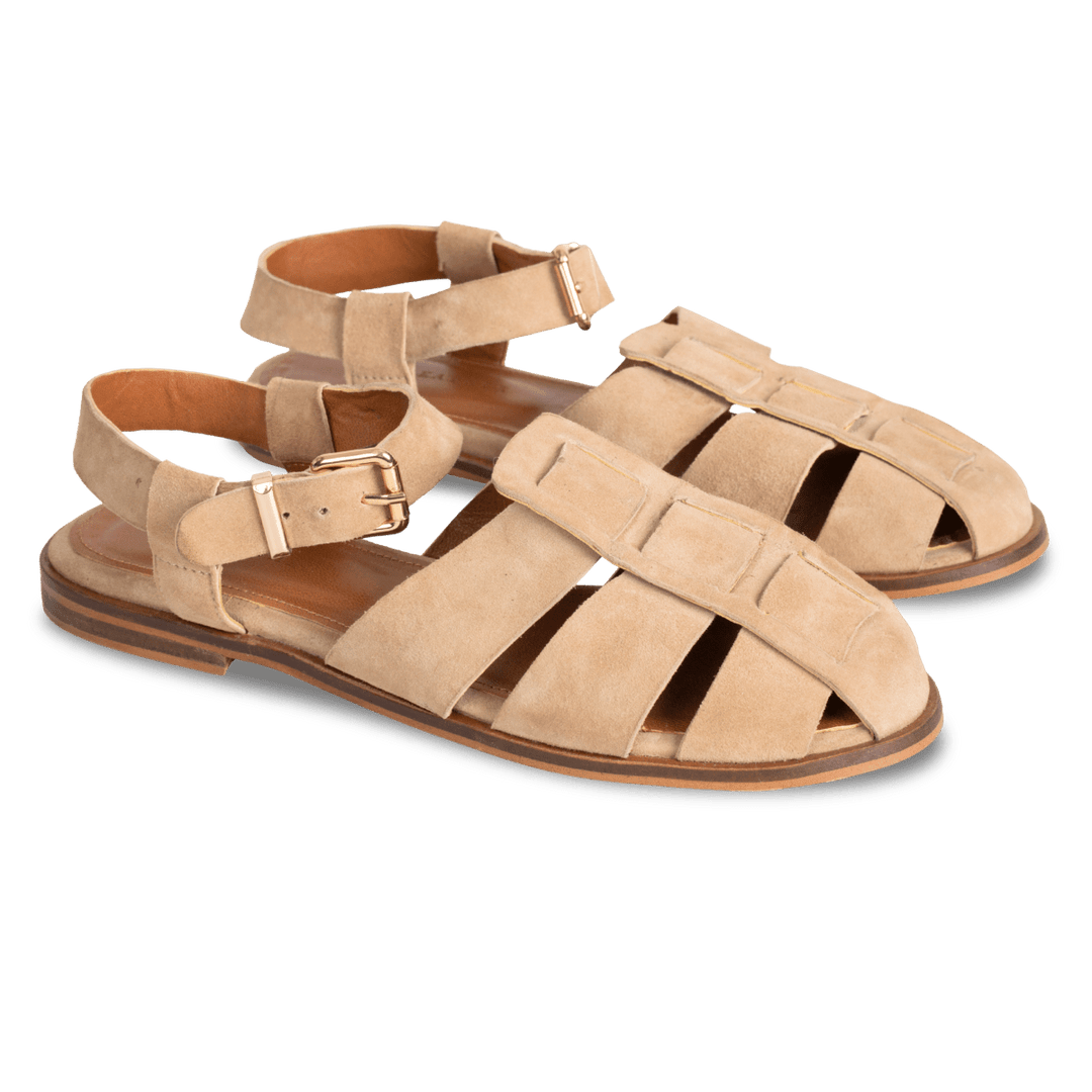 Nelly : Sandales Femme - Daim Beige - Bleather Maroc