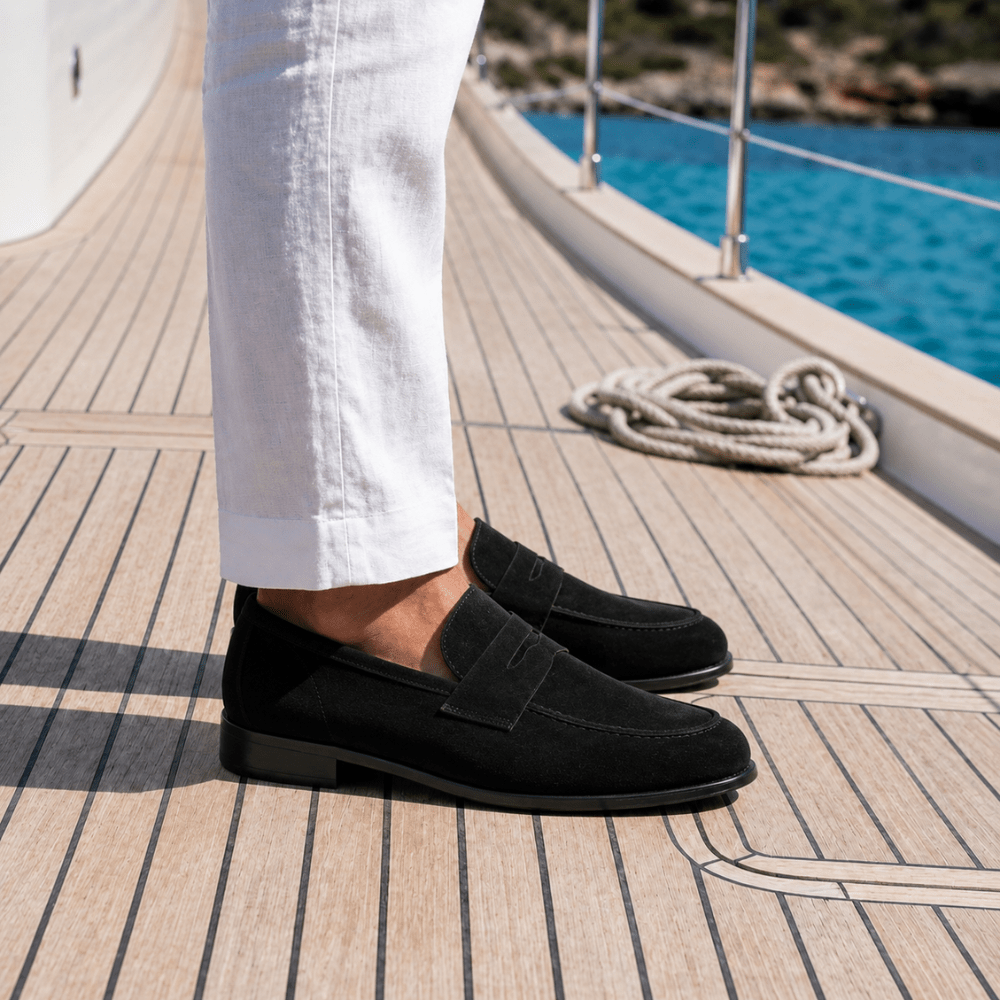 Nowell: Mocassin Homme - Daim Noir - Bleather Maroc