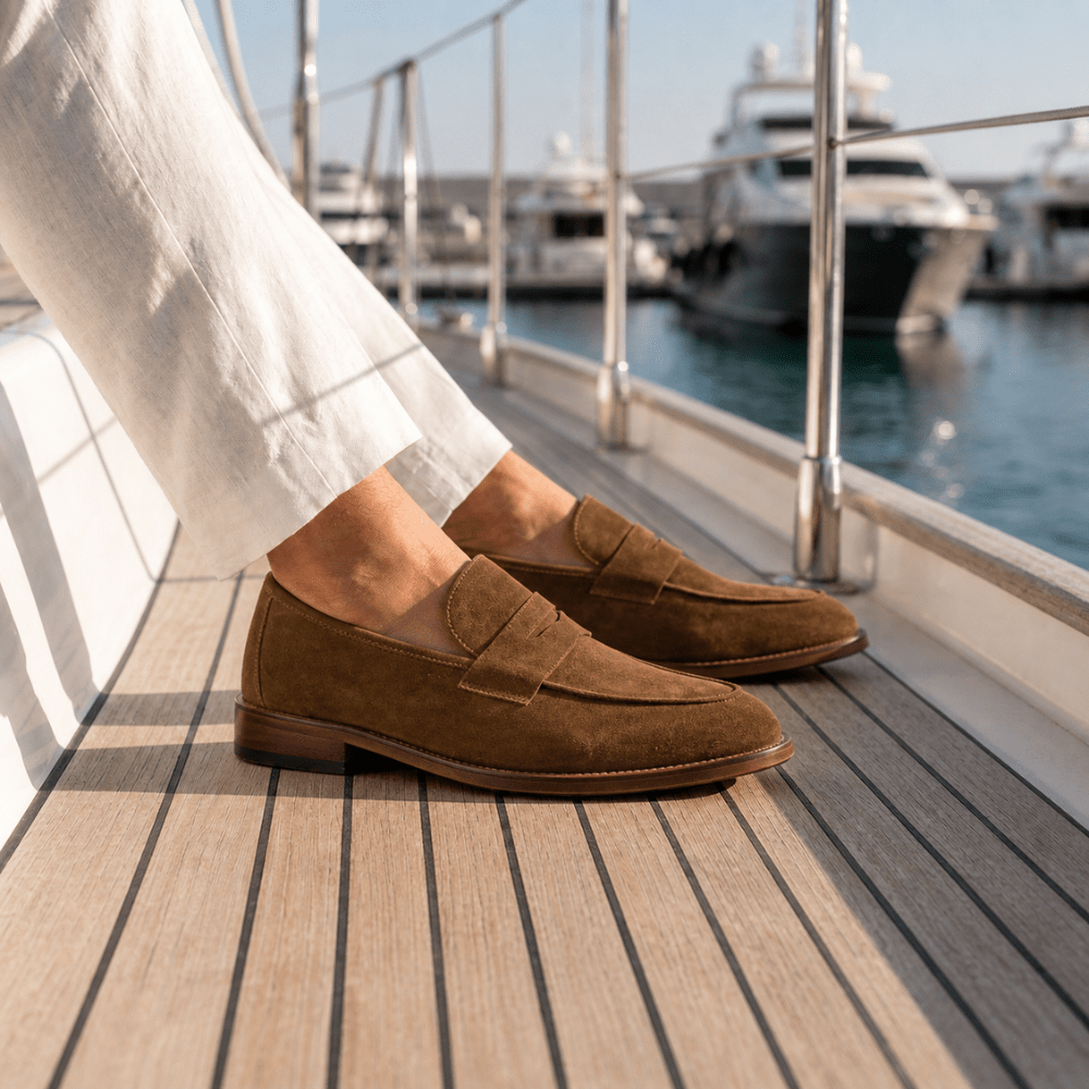 Nowell: Mocassin Homme - Daim Tabac - Bleather Maroc