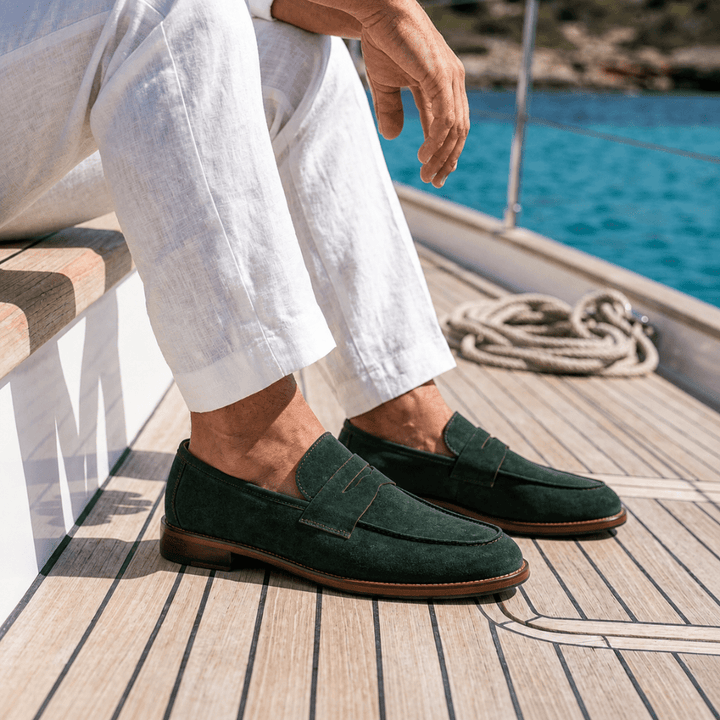 Nowell: Mocassin Homme - Daim Vert Oxford - Bleather Maroc