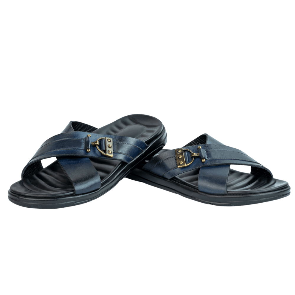 Oasis: Sandales Homme - Cuir Bleu - Bleather Maroc