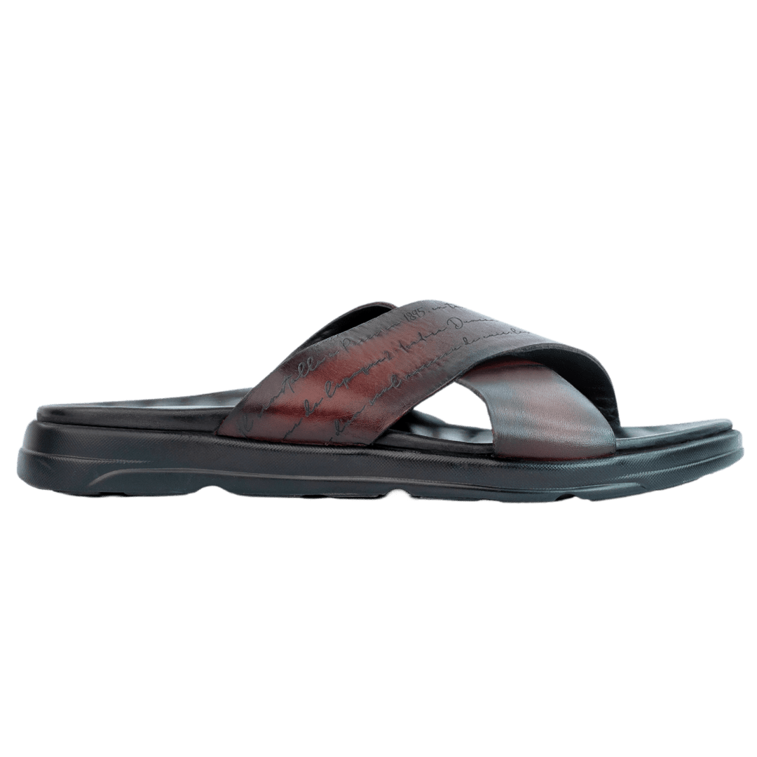 Opulent: Sandales Homme - Cuir Bordeaux Gravé - Bleather Maroc