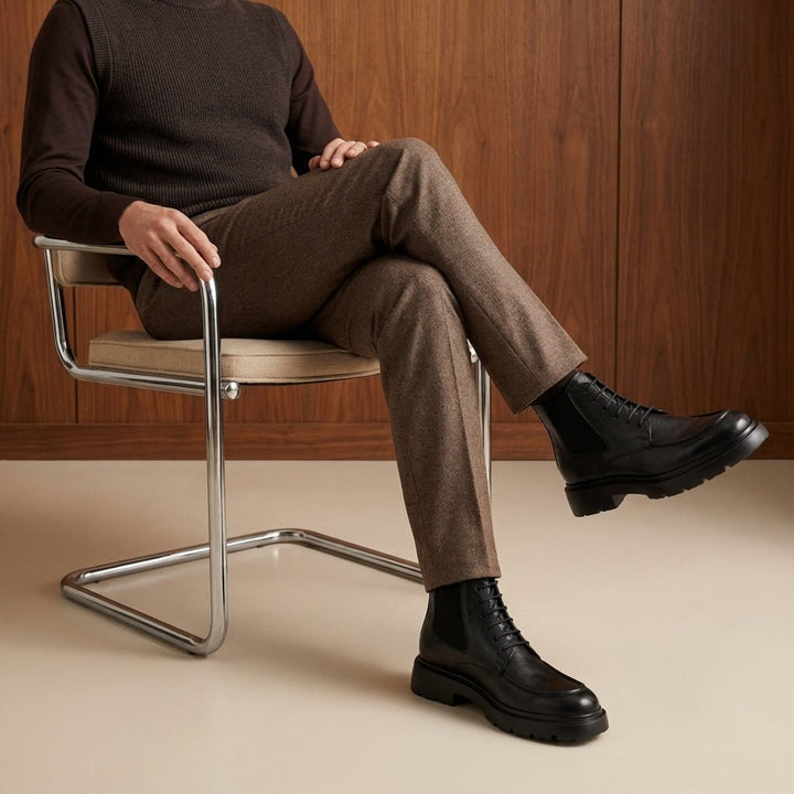 Owen: Bottes Homme - Cuir Noir - Bleather Maroc