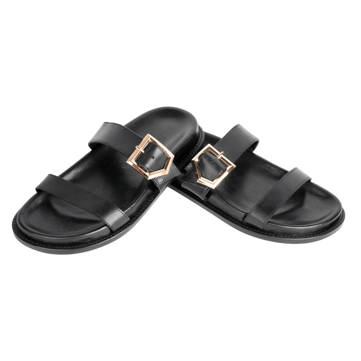 Penelope : Sandales Femme - Cuir Noir - Bleather Maroc