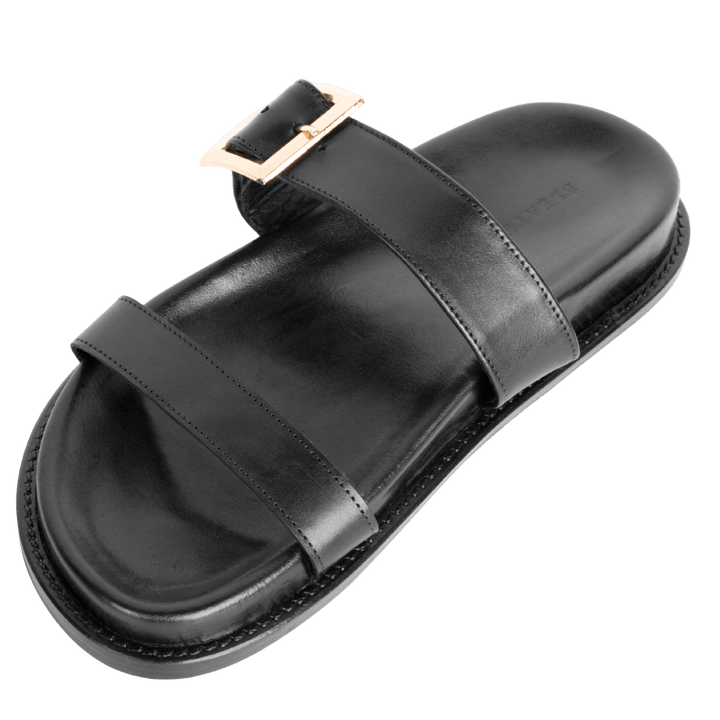 Penelope : Sandales Femme - Cuir Noir - Bleather Maroc