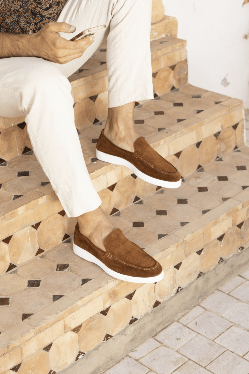 Preston: Mocassin Homme - Daim Camel - Bleather Maroc