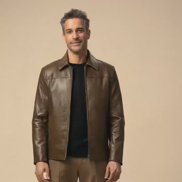 Heritage: Jacket Hommes - Cuir Marron patiné