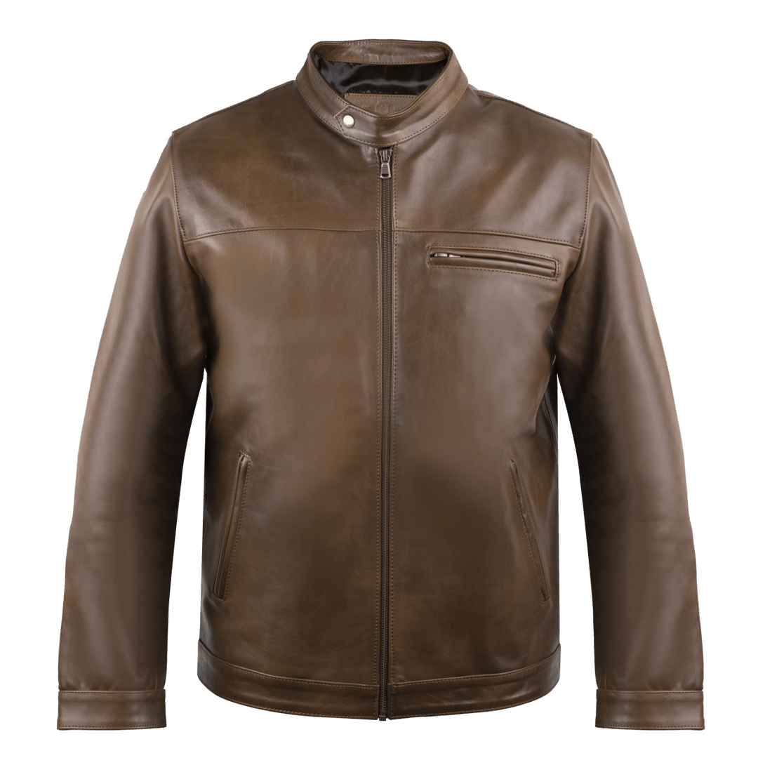 Racer: Jacket Homme - Cuir Marron patiné - Bleather Maroc