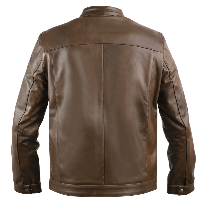 Racer: Jacket Homme - Cuir Marron patiné - Bleather Maroc