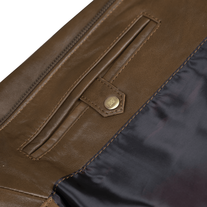 Racer: Jacket Homme - Cuir Marron patiné - Bleather Maroc