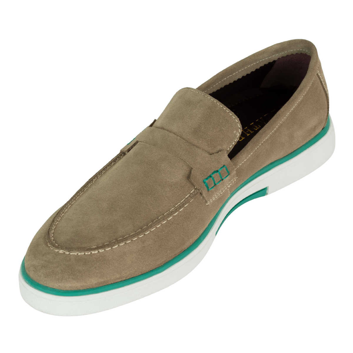 Beige Rafter Rafter: Mocassin Homme - Daim Beige/Vert - Bleather UK – bleather.ma