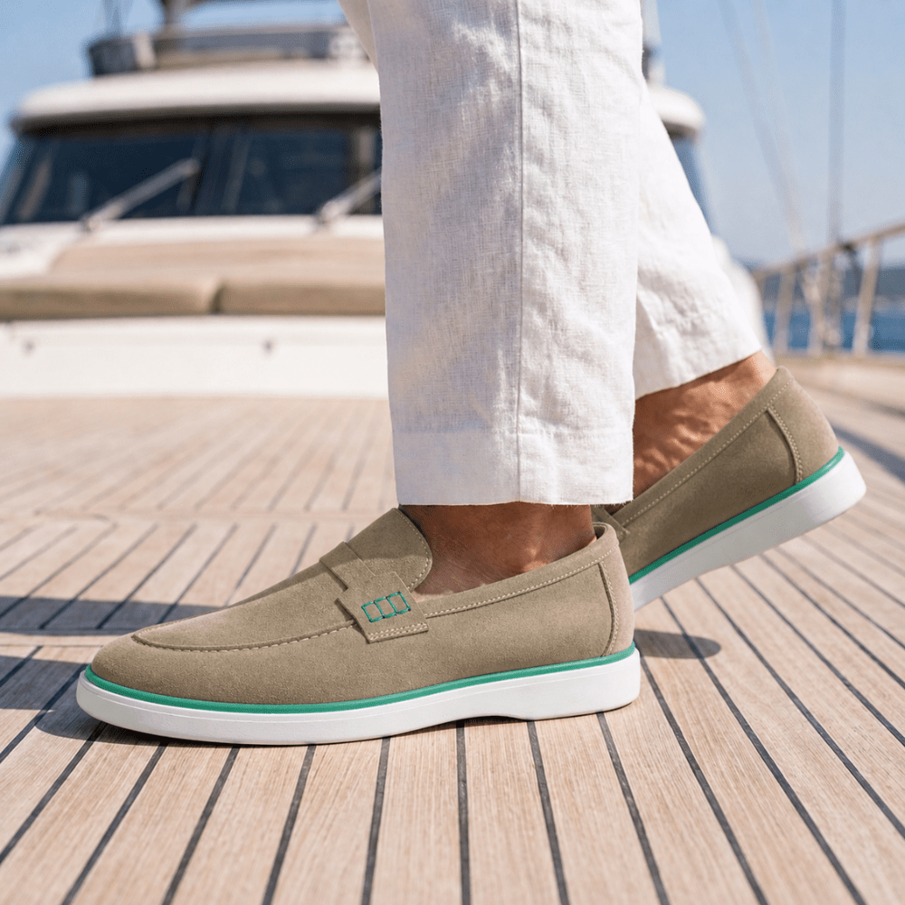 Rafter: Mocassin Homme - Daim Beige/Vert - Bleather Maroc
