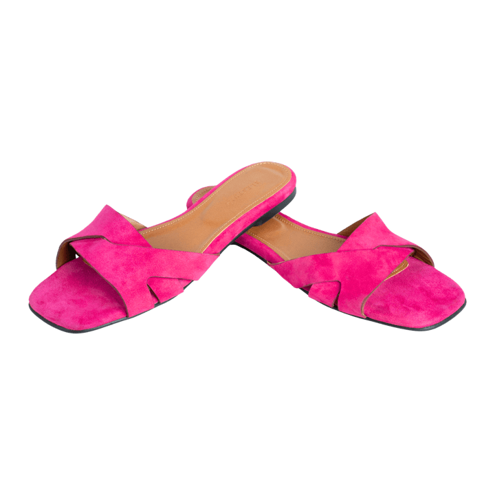 Ravella : Sandales Femme - Daim Fuchsia - Bleather Maroc