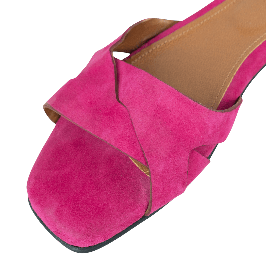 Ravella : Sandales Femme - Daim Fuchsia - Bleather Maroc